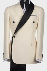 Beige Two Piece Slim Fit Shawl Lapel Wedding Suit